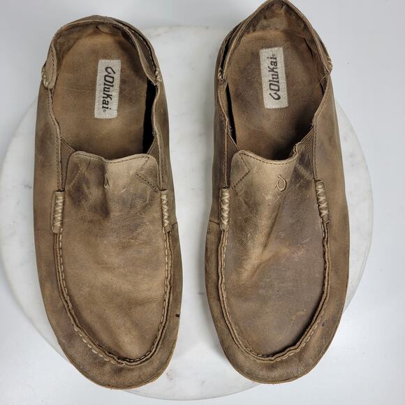 OluKai‎ Moala Shoes Mens 13M Brown Classic Leather Slip On Loafer - Picture 14 of 15